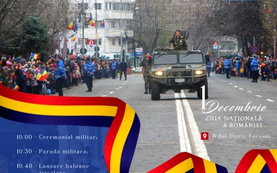 Defilare militară și 104 baloane tricolore la Focșani de Ziua Națională a  României