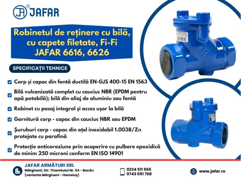 Robinetul de reținere cu bilă, cu capete filetate, Fi-Fi JAFAR 6616, 6626