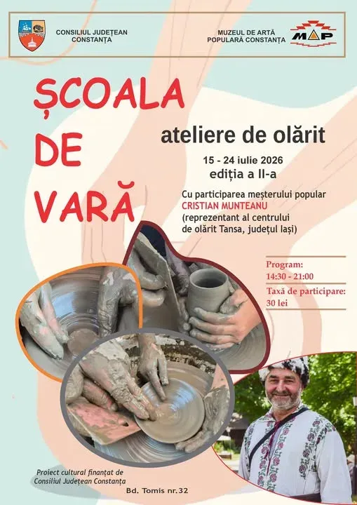 Școala de vară – ateliere de olărit la Muzeul de Artă Populară Constanța (15–24 iulie 2026)