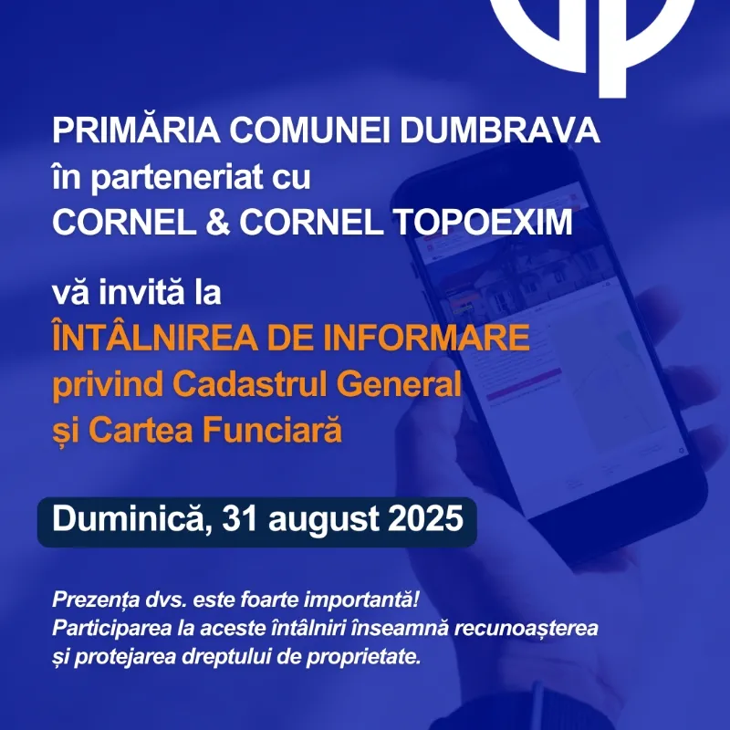 Anunț important: în atenția cetățenilor Comunei Dumbrava, județul Mehedinți