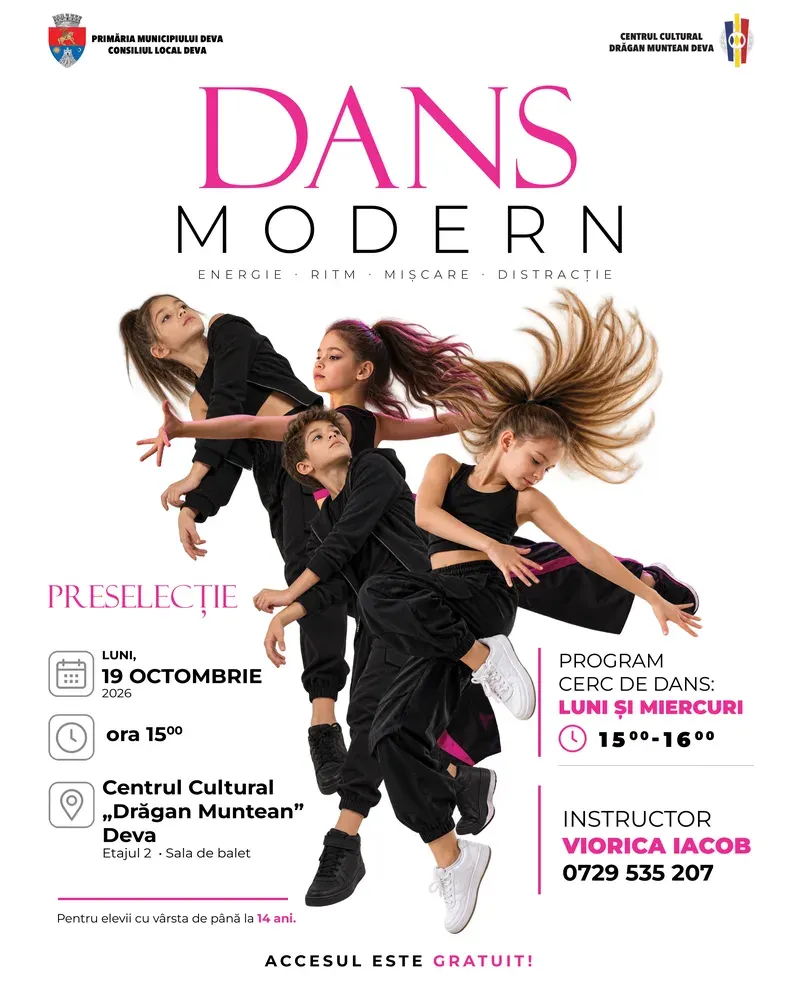 Primăria Deva și Centrul Cultural „Drăgan Muntean” oferă cursuri gratuite de dans modern pentru copii