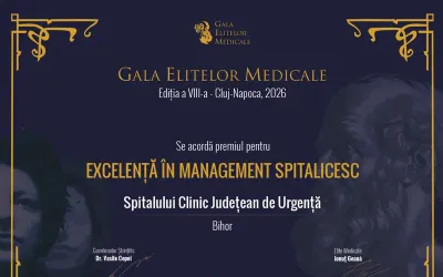 Spitalul Clinic Județean de Urgență Bihor, premiat pentru excelență în management spitalicesc la Gala Elitelor Medicale 2026