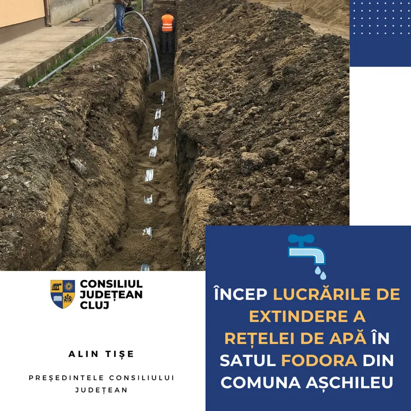 Încep lucrările de extindere a rețelei de apă în satul Fodora din comuna Așchileu