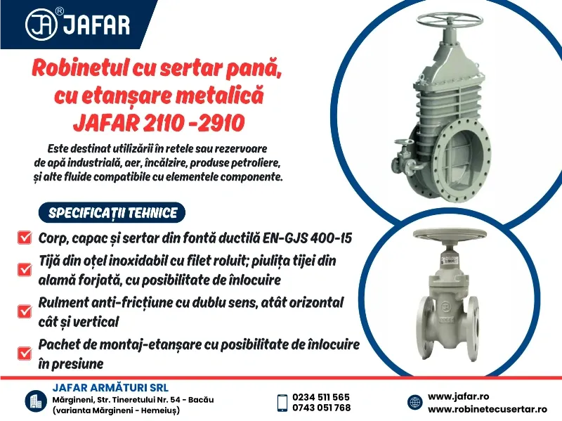 Robinet cu sertar pană, cu etanșare metalică JAFAR 2110, 2910