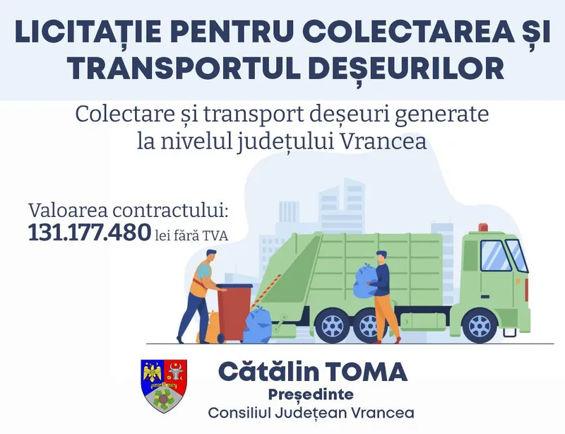 A fost lansată licitația pentru concesiunea gestiunii activităților de colectare și  transport a deșeurilor din județul Vrancea