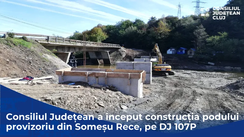 Consiliul Județean a început construcția podului provizoriu din Someșu Rece, pe drumul județean 107P