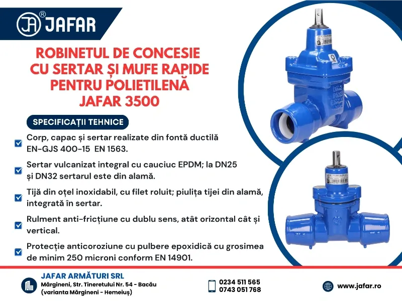 Robinetul de concesie cu sertar și mufe rapide pentru polietilenă JAFAR 3500
