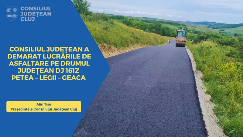 Consiliul Județean a demarat lucrările de asfaltare pe drumul județean DJ 161Z Petea – Legii – Geaca