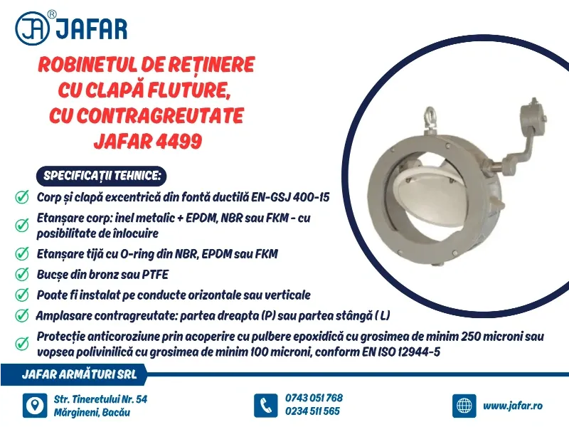 Robinet de reținere cu clapă fluture, cu contragreutate JAFAR 4499