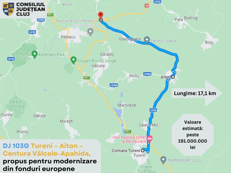 DJ 103G Tureni – Aiton – Centura Vâlcele-Apahida, propus pentru modernizare din fonduri europene