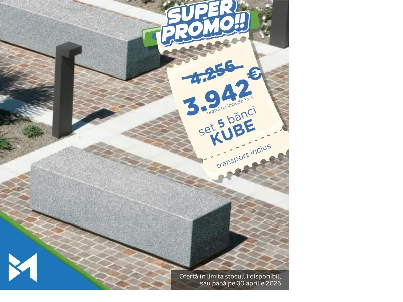 5 Bănci urbane din Beton la preț promoțional