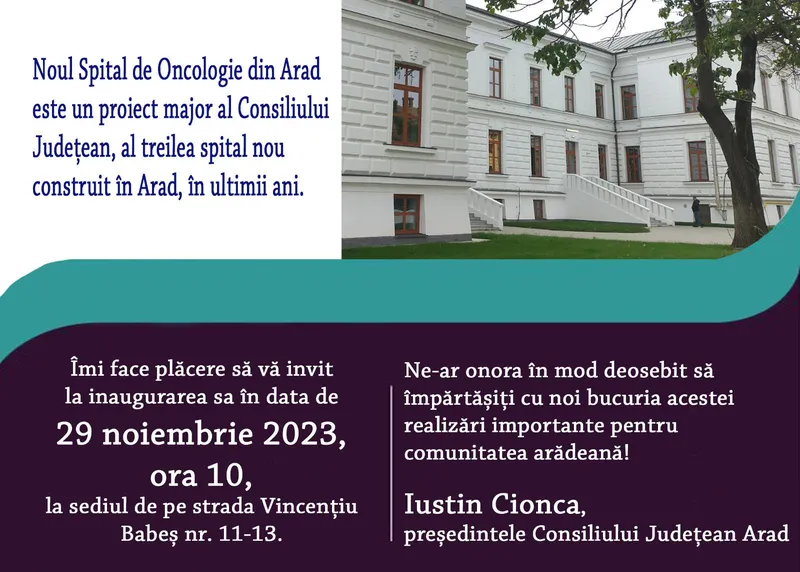 Vă invităm la inaugurarea Secției Oncologie a Spitalului Clinic Județean de Urgență