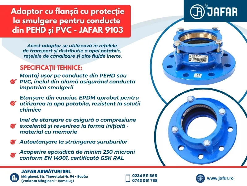 Adaptorul cu flanșă cu protecție la smulgere pentru conducte din PEHD și PVC - JAFAR 9103