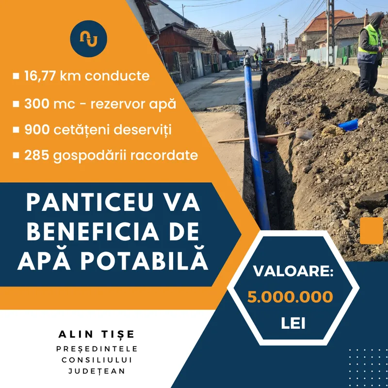 După canalizare, localitatea Panticeu va beneficia și de apă potabilă furnizată în sistem centralizat