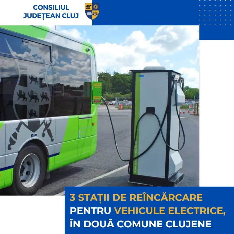 Trei stații de reîncărcare pentru vehicule electrice, în două comune clujene