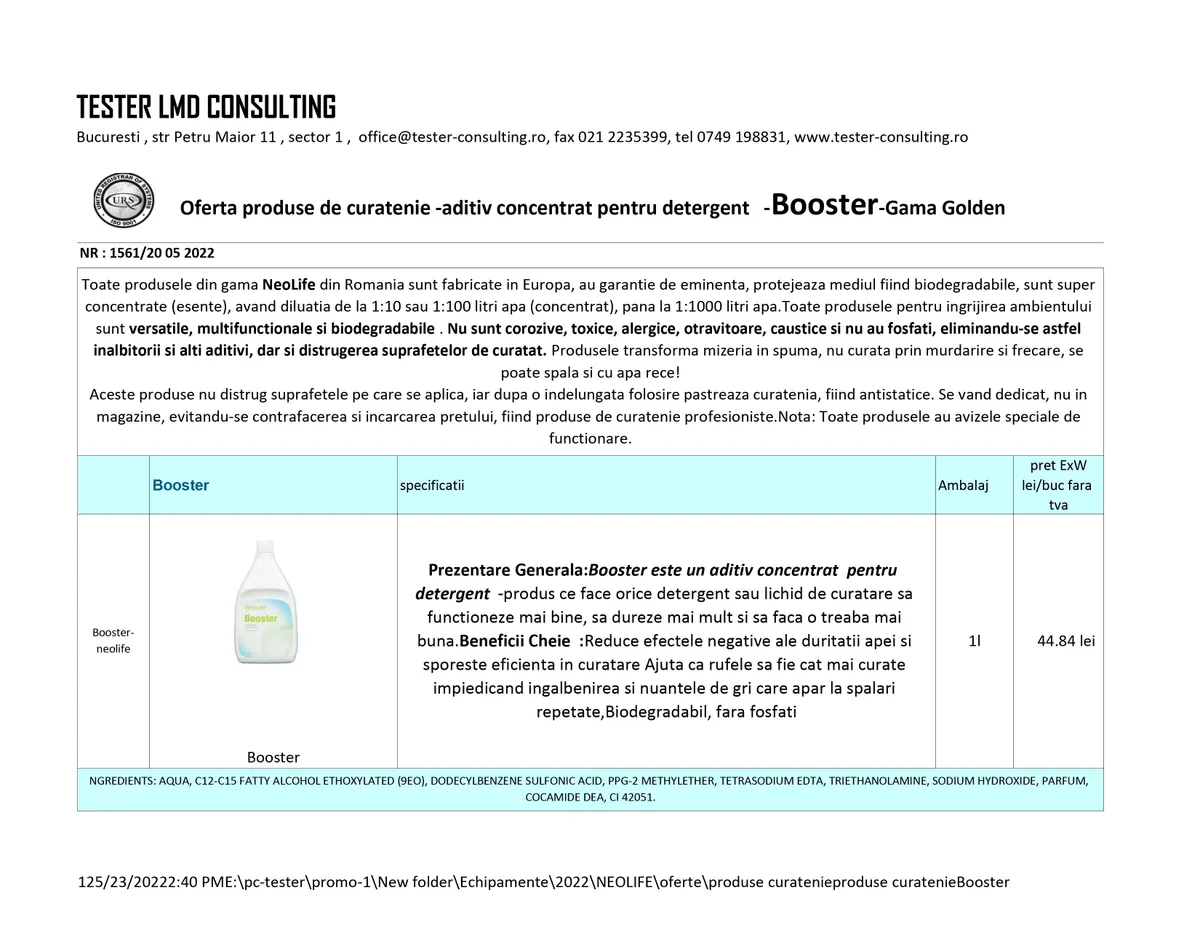 Produse de curatenie - Aditiv concentrat pentru detergent -Booster-Gama Golden