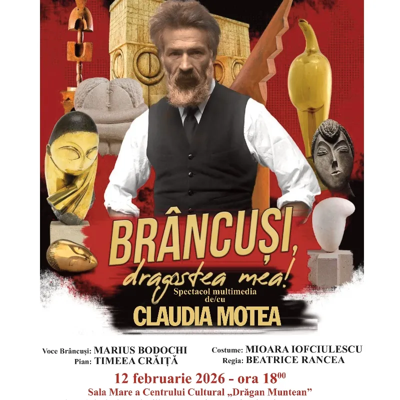 Spectacolul multimedia „Brâncuși, dragostea mea!”, de/cu actrița Claudia Motea - o poveste despre artă și suflet la Deva