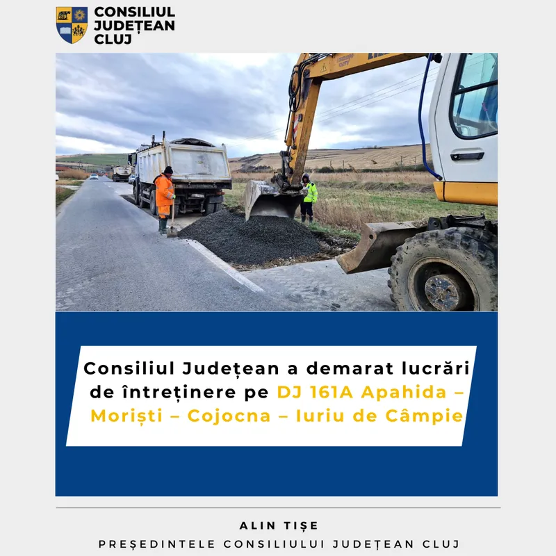 Consiliul Județean a demarat lucrări de întreținere pe DJ 161A Apahida – Moriști – Cojocna – Iuriu de Câmpie