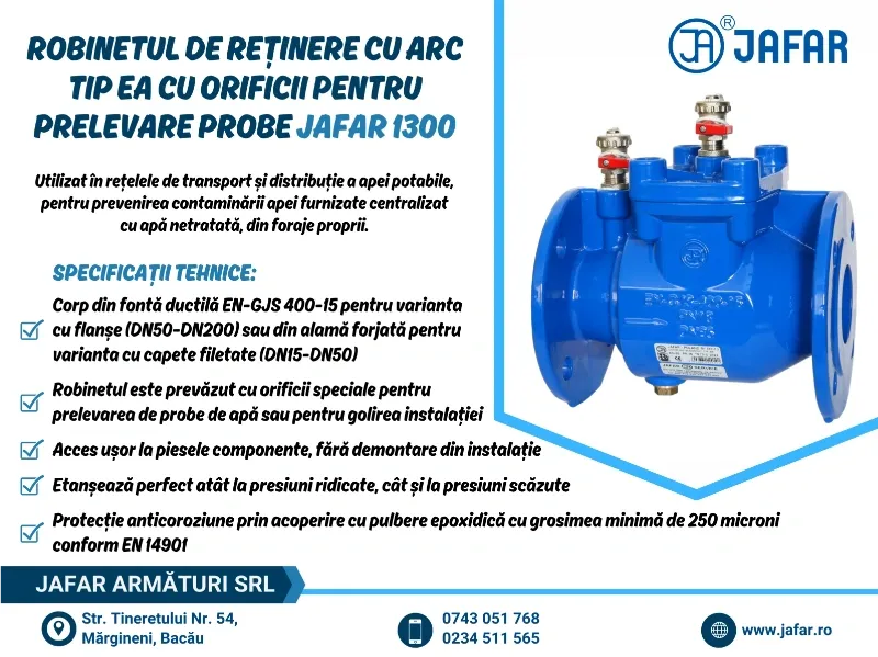 Robinet de reținere cu arc tip EA cu orificii pentru prelevare probe JAFAR 1300