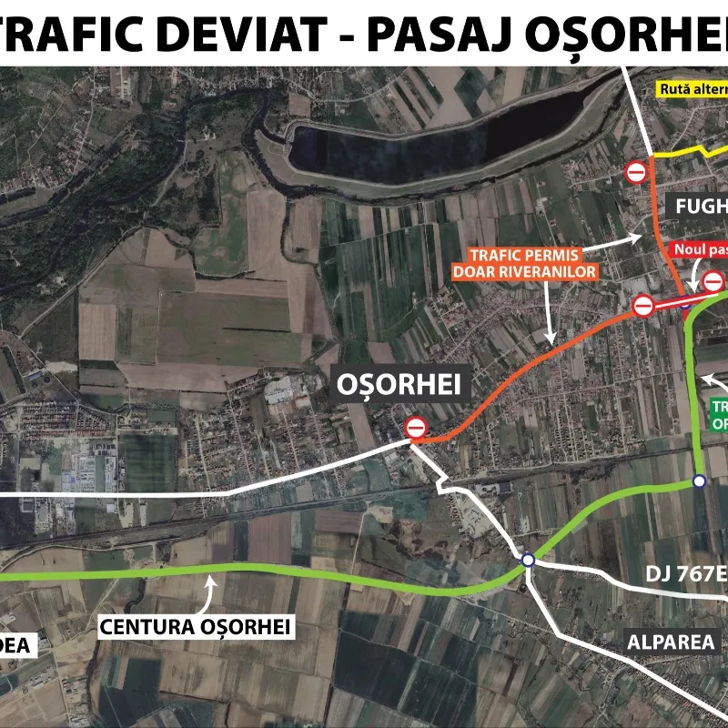 Trafic deviat pe DN1 în Oșorhei | Se lucrează la Pasajul suprateran