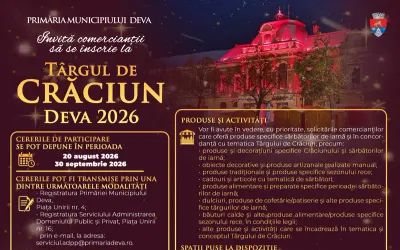 Primăria Deva invită comercianții la Târgul de Crăciun Deva 2026 (1 decembrie 2026 – 10 ianuarie 2027)