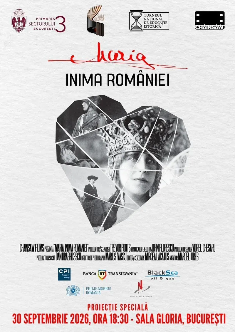 Proiecție gratuită „Maria – Inima României” la Sala Gloria, 30 septembrie