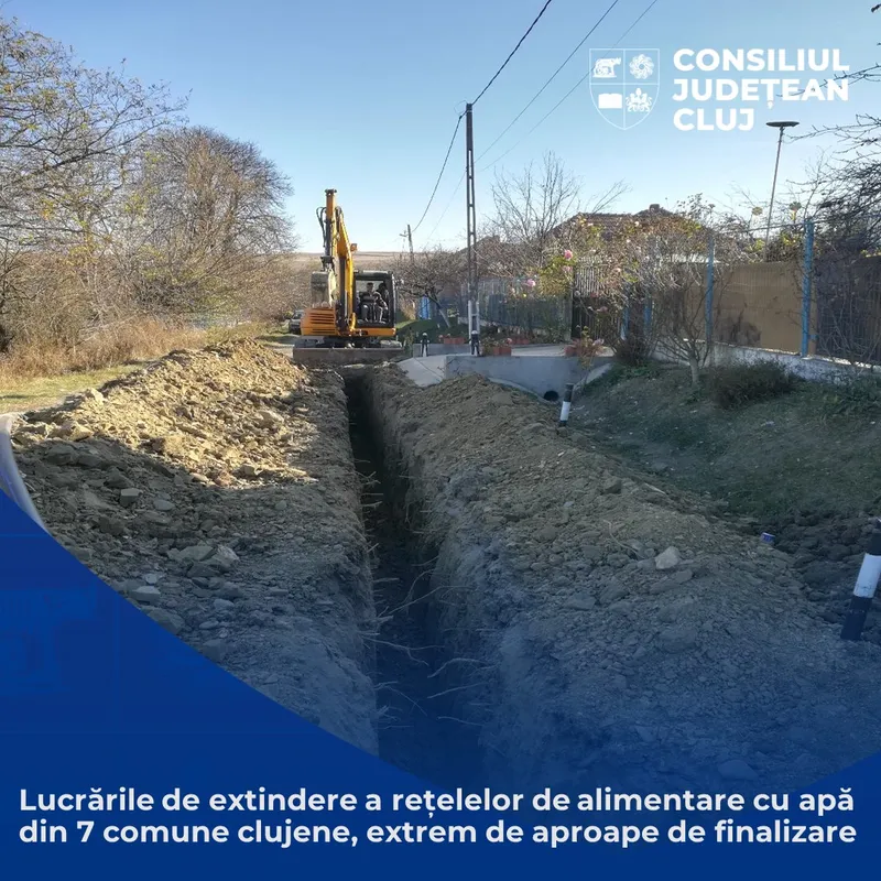 Lucrările de extindere a rețelelor de alimentare cu apă din 7 comune clujene, extrem de aproape de finalizare