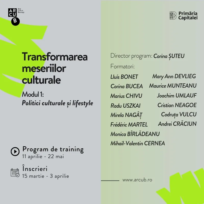 ARCUB LANSEAZĂ PROGRAMUL DE TRAINING „TRANSFORMAREA MESERIILOR CULTURALE”