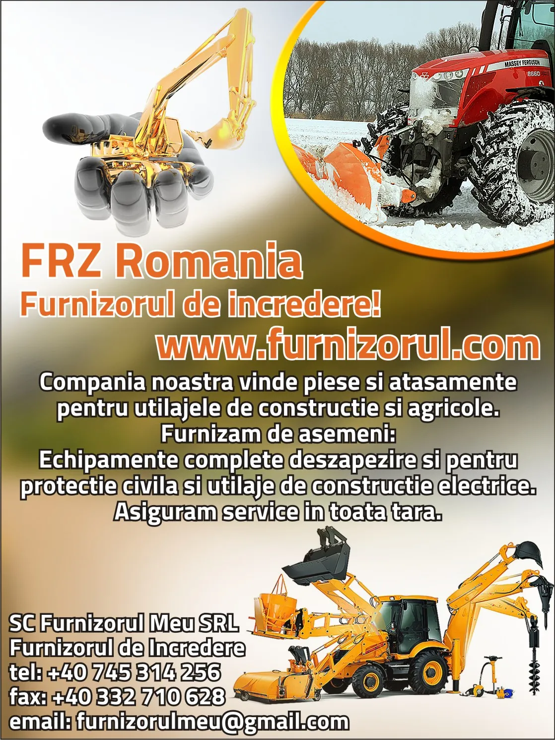 Piese si accesorii pentru utilaje de constructii, agricole si deszapezire