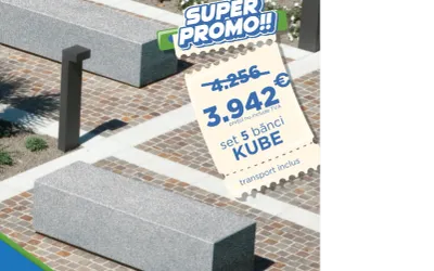 5 Bănci urbane din Beton la preț promoțional