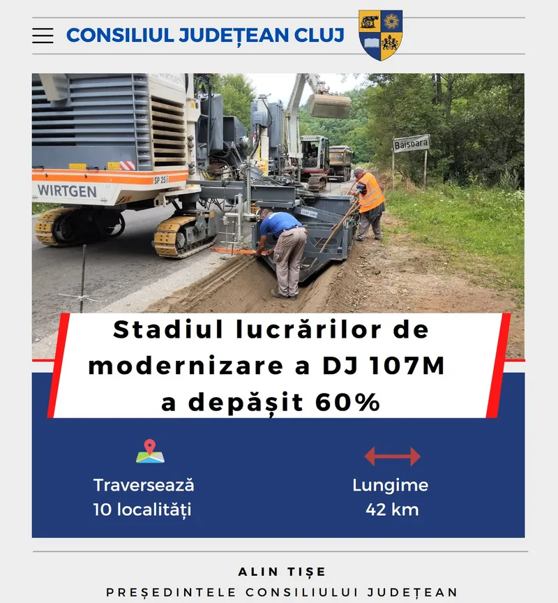 Modernizarea drumului județean DJ 107M, realizată în proporție de peste 60%