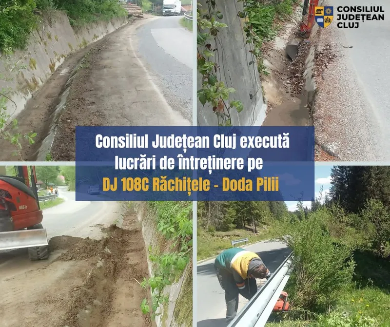 Consiliul Județean Cluj execută lucrări de întreținere pe drumul județean DJ 108C Răchițele – Doda Pilii