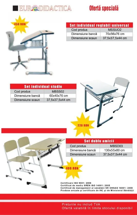 Mobilier scolar individual si dublu