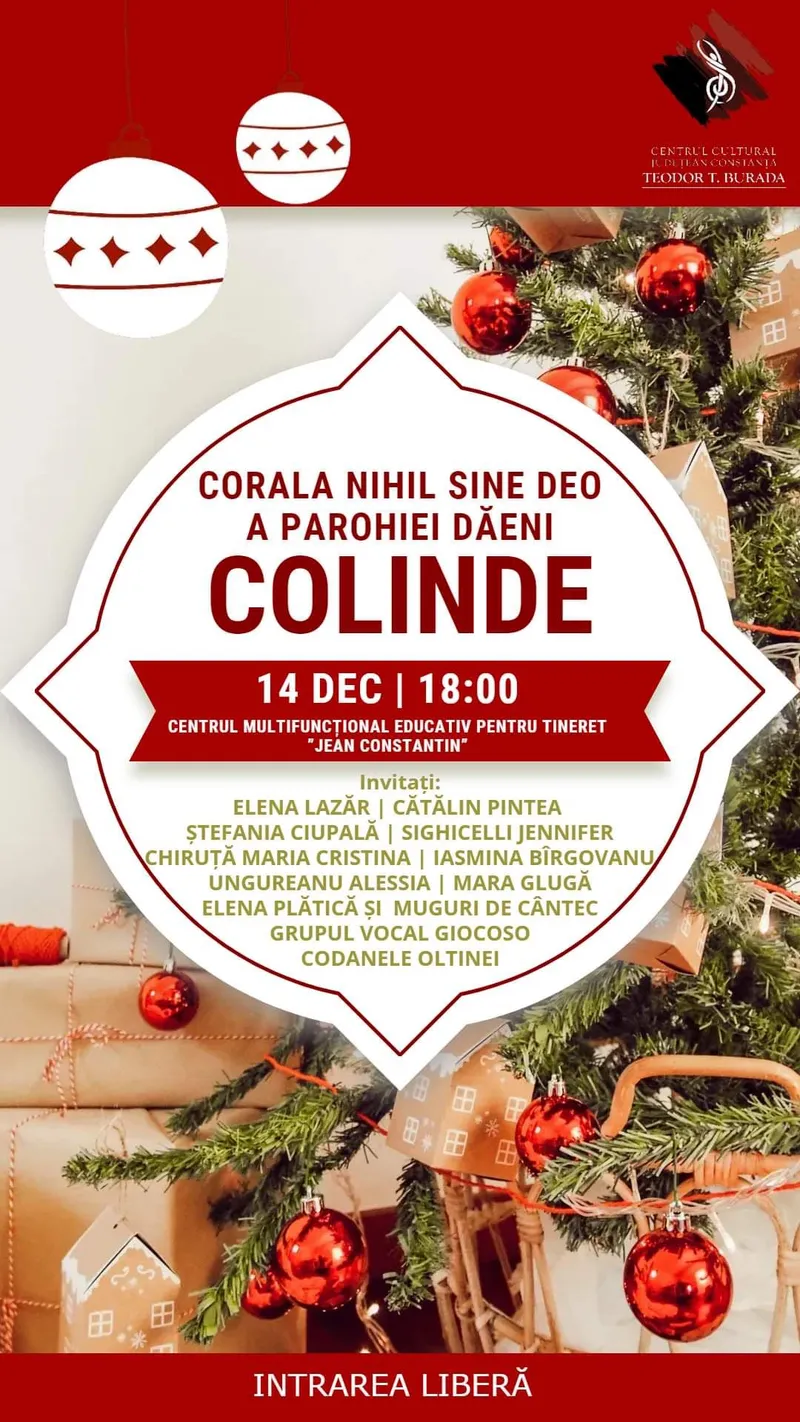 Consiliul Județean Constanța vă invită miercuri 14 decembrie, la o seară magică de COLINDE!