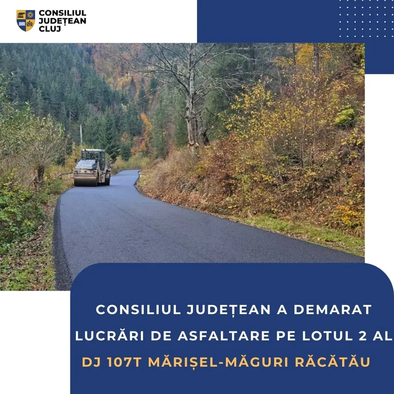Consiliul Județean a demarat lucrări de asfaltare pe lotul 2 al drumului județean DJ 107T Mărișel – Măguri Răcătău