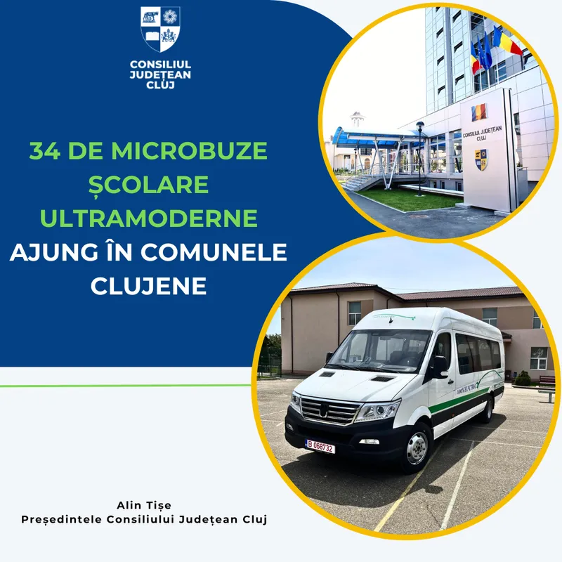 34 de microbuze școlare ultramoderne ajung în comunele clujene