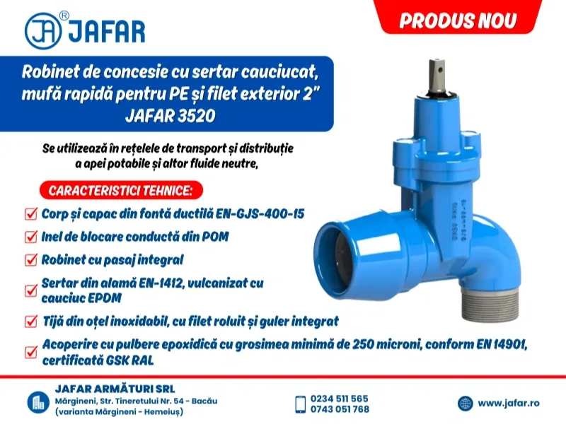 Robinet de concesie cu sertar cauciucat, mufă rapidă pentru PE și filet exterior 2” - JAFAR 3520