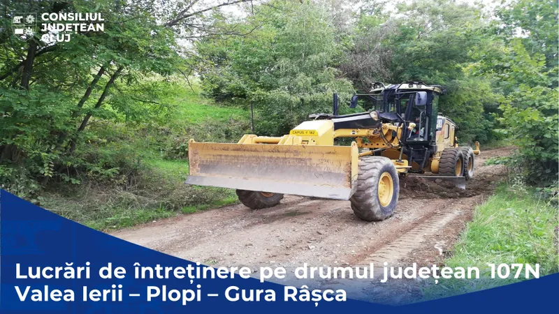 Lucrări de întreținere pe sectorul de drum județean 107N Valea Ierii – Plopi – Gura Râșca