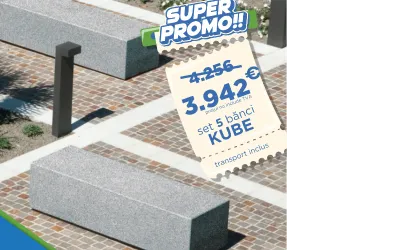 5 Bănci urbane din Beton la preț promoțional