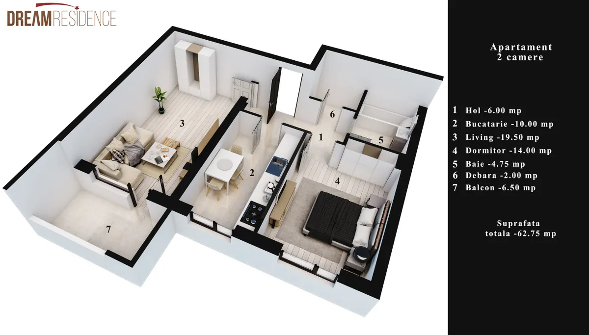 Apartamen 2 camere, 63 mp