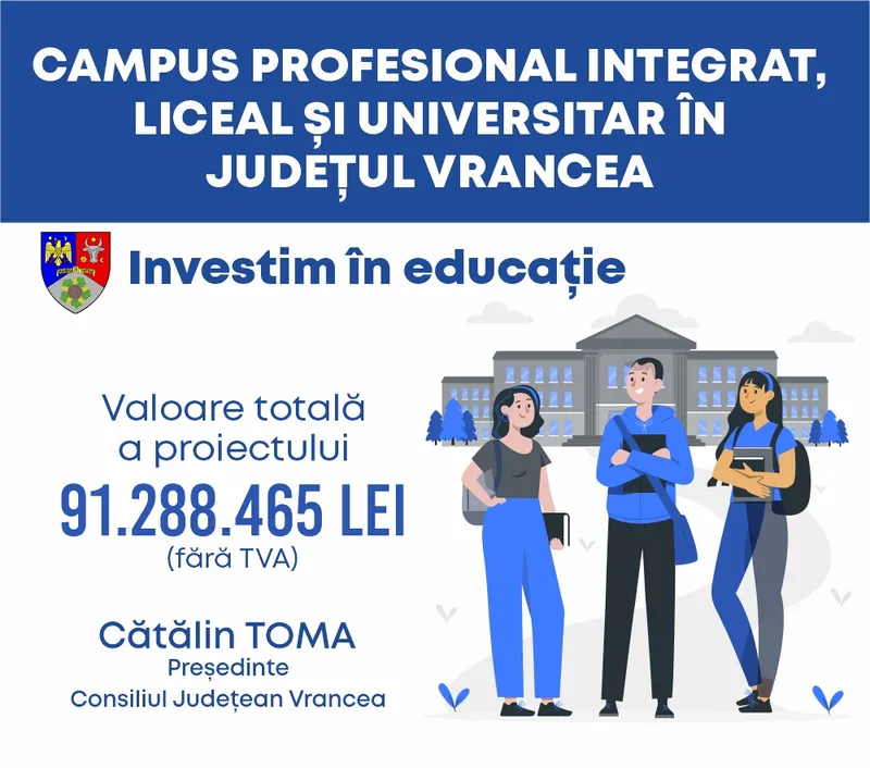 Proiectarea și construcția Campusului profesional integrat, liceal și universitar, scoase la licitație