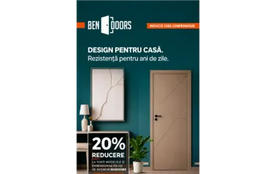 -20% DISCOUNT la absolut toate modelele și dimensiunile de uși Bendoors