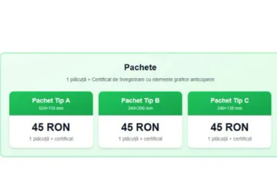 Pachete 1 plăcuță + Certificat de înregistrare cu elemente grafice anticopiere