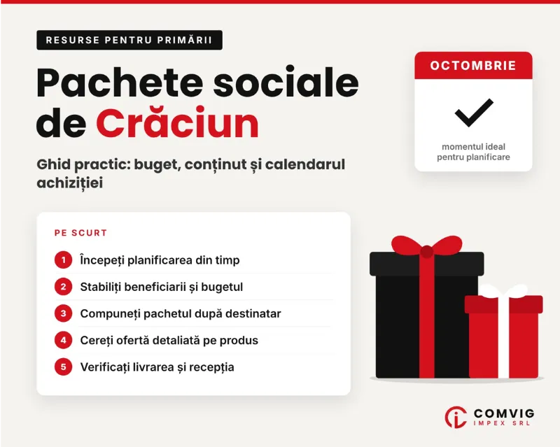Pachete sociale de Crăciun: cum stabiliți bugetul, conținutul și calendarul achiziției