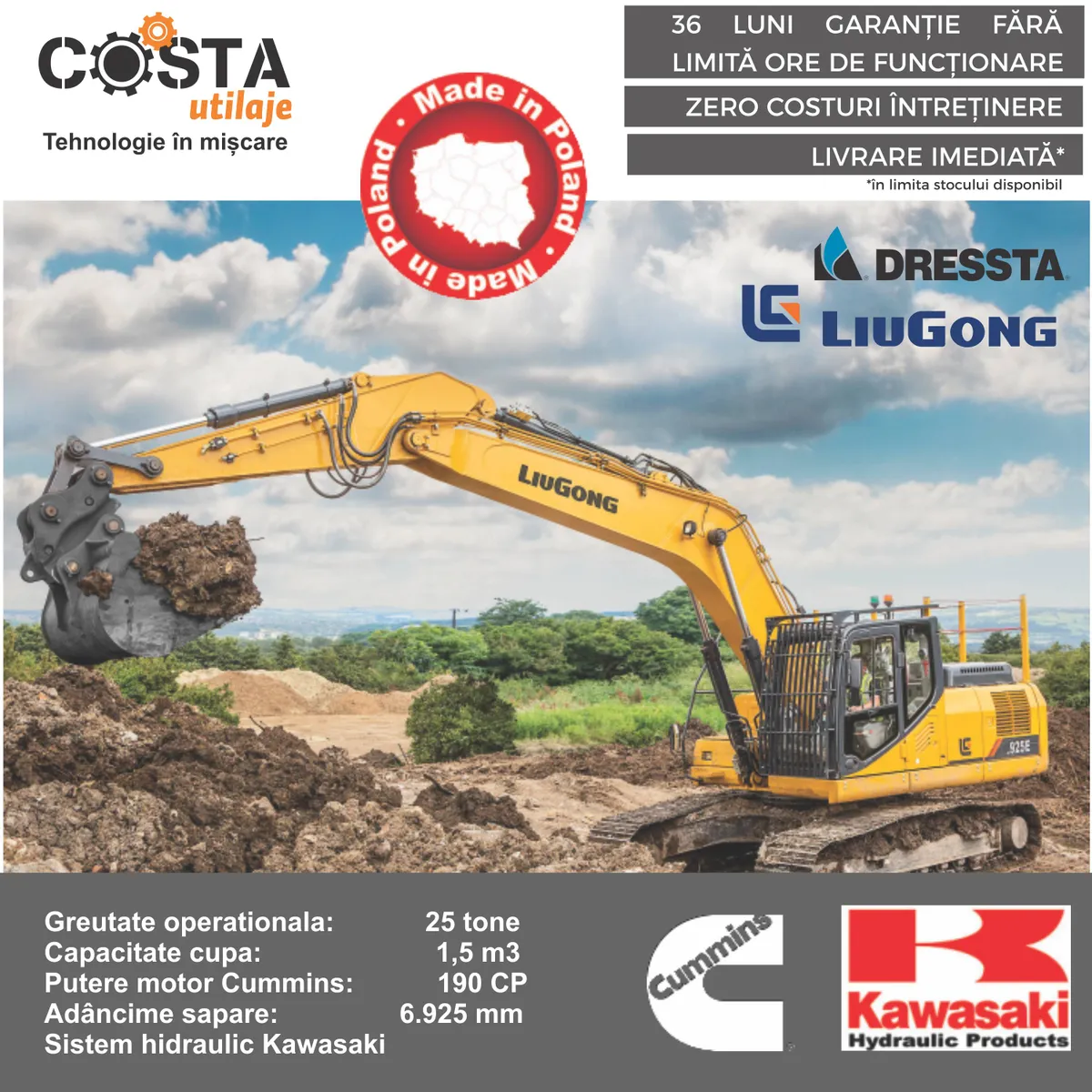 Excavator 925 E LiuGong Dressta, made in Polonia