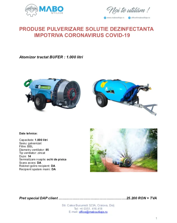 Atomizor pulverizare solutie dezinfectanta impotriva coronavirus COVID-19