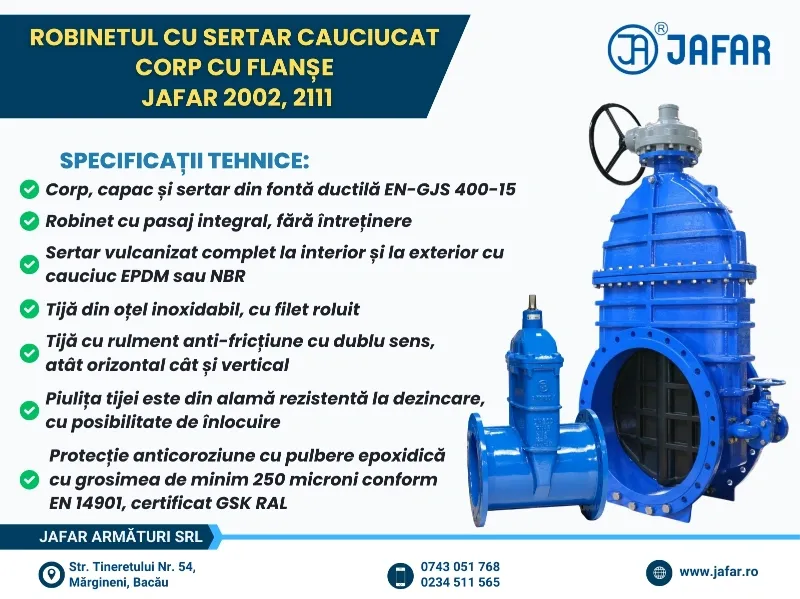 Robinetul cu sertar cauciucat, corp cu flanșe JAFAR 2002 - 2111