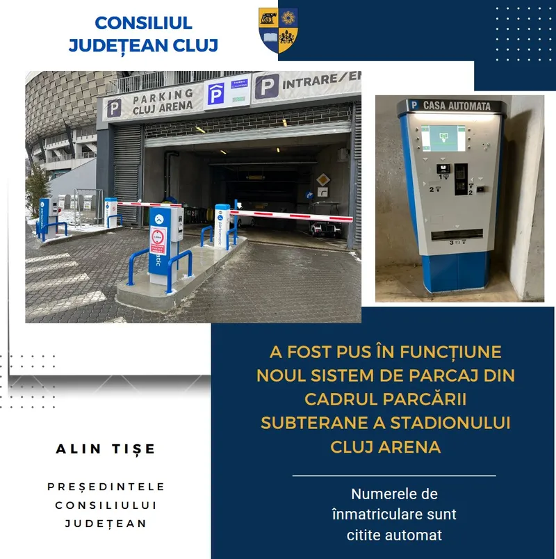 A fost pus în funcțiune noul sistem de parcaj din cadrul parcării subterane a stadionului Cluj Arena