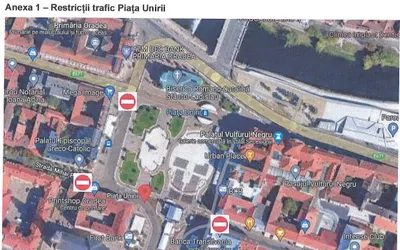 Traficul rutier în Piața Unirii va fi închis de sâmbătă, 26  noiembrie