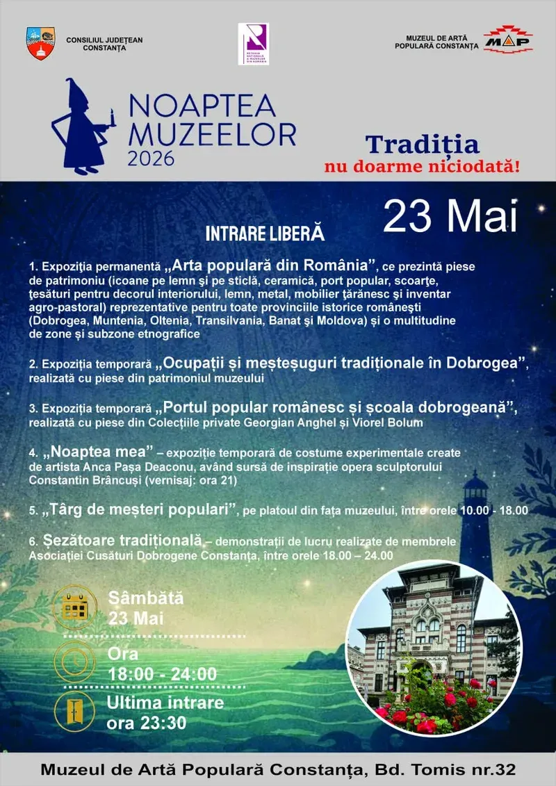 Noaptea Muzeelor la Muzeul de Artă Populară Constanța — 23 mai, orele 18:00–24:00